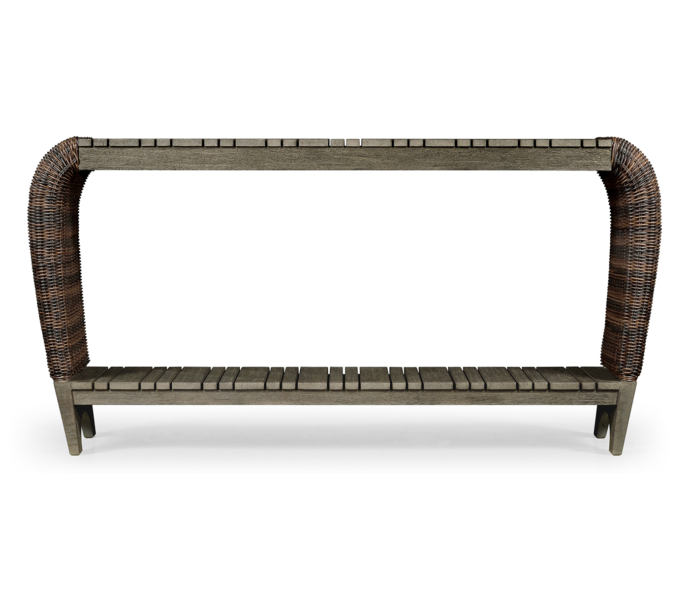 Rectangular Grey & Rattan Console Table with Curved Ends