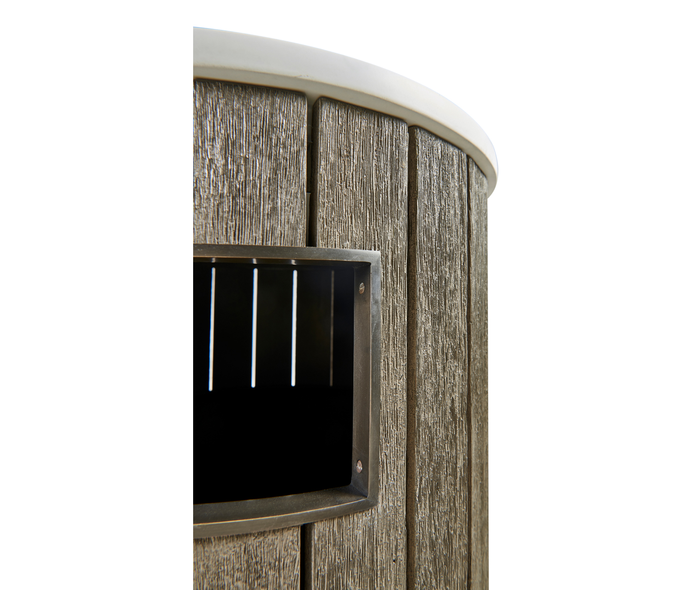 Round Grey & Antique Brass Wastebasket with Faux Marble Top