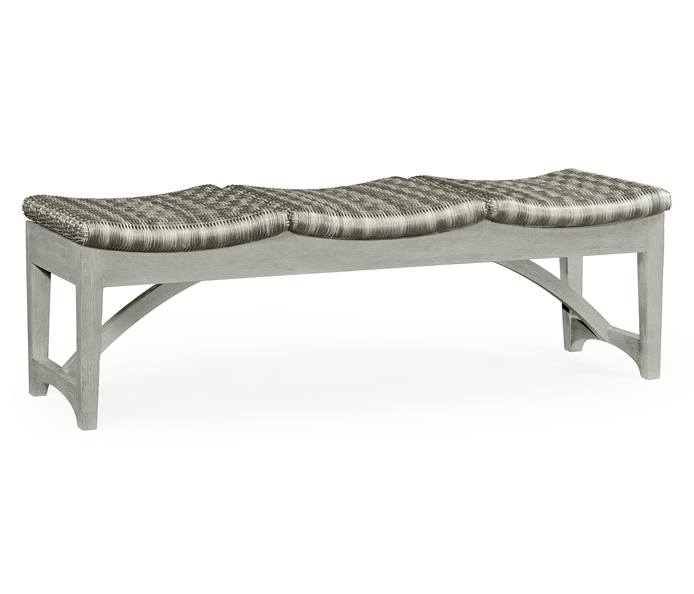 Three-Seat Cloudy Grey & Light Grey Rattan Bench